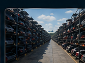 Organized vehicle rows inside the recycling yard